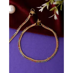 Silvermerc Designs Silver-Plated Crystals Stones Studded Anklet-picture-12