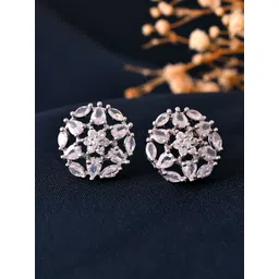 Silvermerc Designs Silver-Plated Floral Shaped American Diamond Studded Studs Earrings-picture-18