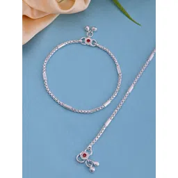Silvermerc Designs Silver-Plated Gemstone Studded and Delicate Bell Charm Anklet-picture-36