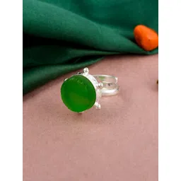 Silvermerc Designs Silver-Plated Green Stone Studded Adjustable Finger Ring-picture-18