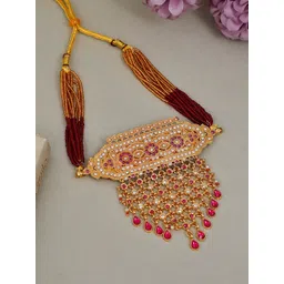 Silvermerc Designs Unisex Gold-Toned & White Brass Gold-Plated Meenakari Necklace-picture-29