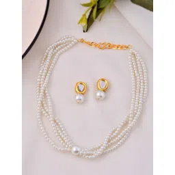 Silvermerc Designs Women Gold-Plated Pearl Multi-Strand Necklace & Earrings Jewellery Set-picture-35