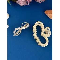 Silvermerc Designs Women Off White Set Of 2 Beaded Claw Clips-picture-35