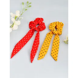 Silvermerc Designs Women Set Of 2 Yellow & Red Polka Dots Printed Scrunchies-picture-15