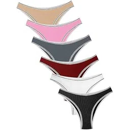 silvora Women Cotton Blend Rib Thong Panty | Free Size | Soft, Stretchable & Comfortable Everyday Underwear Multicolour-picture-2
