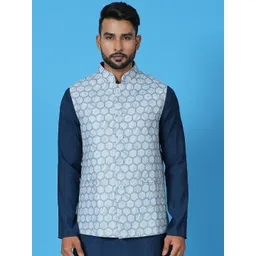 Simaaya Geometric Printed Mandarin Collar Nehru Jacket-picture-22