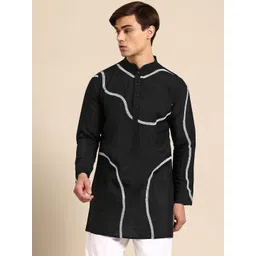 Simaaya Men Embroidered Mandarin Collar Kantha Work Kurta-picture-33