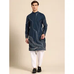 Simaaya Men Embroidered Mandarin Collar Kantha Work Kurta-picture-34