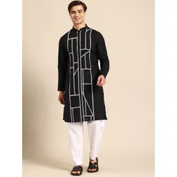 Simaaya Men Geometric Embroidered Mandarin Collar Thread Work Kurta-picture-35