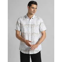 SIMON CARTER LONDON Slim Fit Faded Abstract Printed Spread Collar Casual Shirt-picture-26