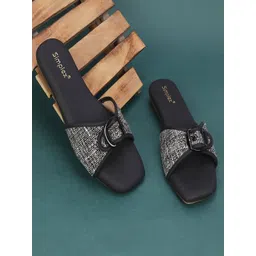 Simplex Footwear Women Textured Open Toe Flats With Buckles-picture-25