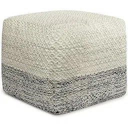 Simpli Home Macie Boho Square Woven Outdoor/Indoor Pouf in Grey and White Recycled PET Polyester-picture-14