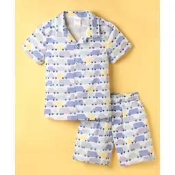 Simply Premium Poplin Woven Half Sleeves Co-Ord Shorts Night Suit with Car Print - Multicolor-picture-27