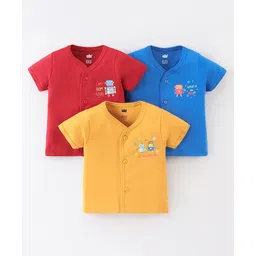 Simply Cotton Interlock Knit Half Sleeves Vests Robot Print Pack Of 3 - Red Golden & Sky Blue-picture-24