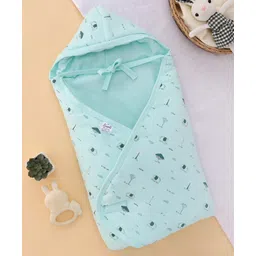 Simply Interlock Cotton Knit Hooded Elephant Printed Towel & Wrapper L 72 x B 72 cm - Aqua Blue-picture-20