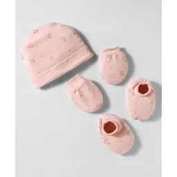 Simply Interlock Knit Cap Mittens & Booties Set With Bird Print Peach - Diameter 9.5 cm-picture-16