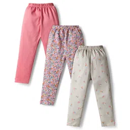 Simply Interlock Knit Full Length Leggings With Floral Print Pack Of 3 - Pink & Offwhite-picture-28