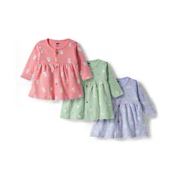 Simply Interlock Knit Full Sleeves Front Open Frocks With Animal Print Pack of 3 - Coral Light Blue & Light Green-image-34