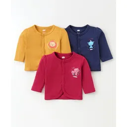 Simply Interlock Knit Full Sleeves Front Open Vests with Animal Print - Yellow Blue & Red-image-32