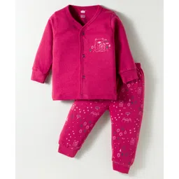Simply Interlock Knit Full Sleeves Night Suit With Animal Print - Red-image-5