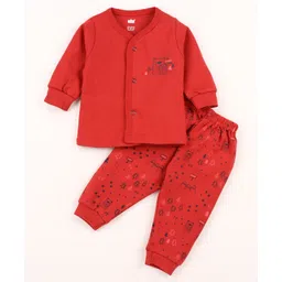 Simply Interlock Knit Full Sleeves Night Suit With Animal Print - Red-image-44