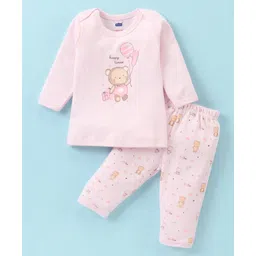Simply Interlock Knit Full Sleeves Night Suit With Animals Print - Light Pink-image-3