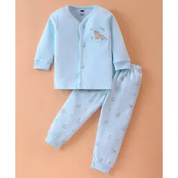 Simply Interlock Knit Full Sleeves Night Suit With Animals Print - Sky Blue-image-48