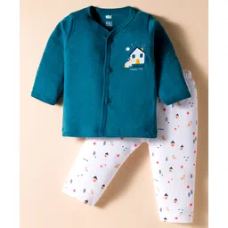 Simply Interlock Knit Full Sleeves Night Suit with Jungle Theme Print - Teal Blue-picture-23