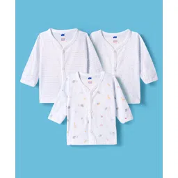 Simply Interlock Knit Full Sleeves Striped Jhablas with Animal & Polka Dot Print Pack of 3 - White-image-39