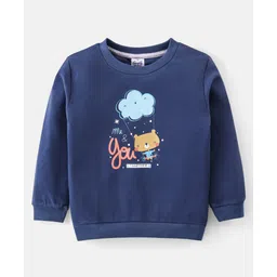 Simply Interlock Knit Full Sleeves T-Shirt with Text & Bear Print - Navy Blue-picture-13