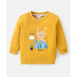 Simply Interlock Knit Full Sleeves T-Shirt with Text & Rabbit Print - Mustard-image-27