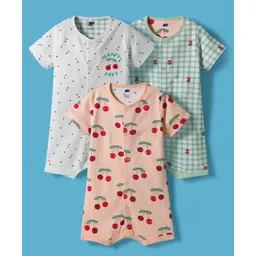 Simply Interlock KNit Half Sleeves Rompers with Tropical Theme Print Pack of 3 - Multicolor-picture-15
