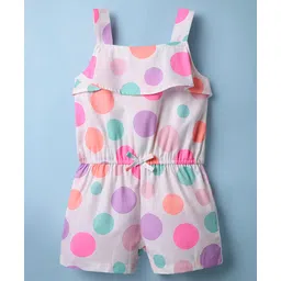 Simply Premium Cotton Woven Sleeveless Jumpsuit With Polka Dot Print & Frill Detailing - White-picture-33