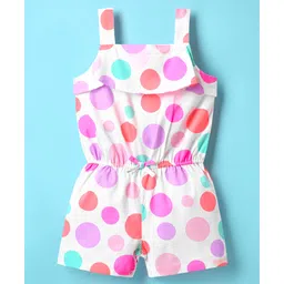 Simply Premium Cotton Woven Sleeveless Jumpsuit With Polka Dot Print & Frill Detailing - White-picture-22