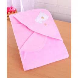 simply Simpy Terry Knit Hooded Towel & Wrapper with Bear Embroidery L 80 x B 80 cm - Pink-picture-22