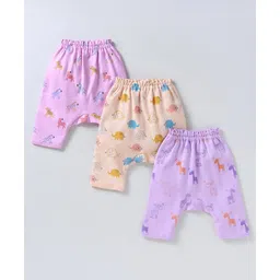 Simply Single Jersey Knit Full Length Diaper Leggings With Animals Print Pack Of 3 - Pink Lavender & Cream-picture-10