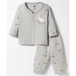 Simply Sinker Knit Full Sleeves Night Suit With Animal Print - Grey-picture-22