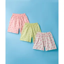 Simply Sinker Knit Shorts With Fruits Print Pack Of 3 - Lime Green White & Pink-picture-16