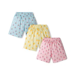 Simply Sinker Knit Shorts With Fruits Print Pack Of 3 - Yellow Light Blue & Pink-picture-22