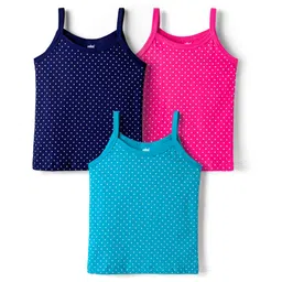 Simply Sinker Knit Sleeveless Slips With Polka Dot Print Pack Of 3 - Navy Blue Fuchsia & Aqua-picture-35