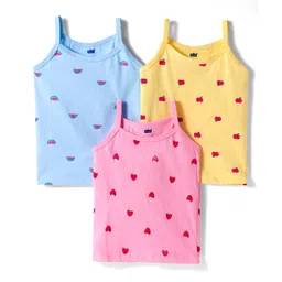 Simply Sinker Knit Sleeveless Slips With Strawberry Print Pack Of 3 - Pink Light Blue & Yellow-picture-24