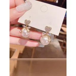 Simran Creation Gold-Plated Artificial Stones Studded & Beaded Heart Shaped Studs-picture-26