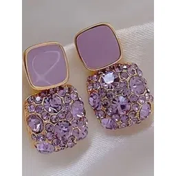 Simran Creation Gold-Plated Artificial Stones Studded Square Shaped Drop Earrings-picture-19