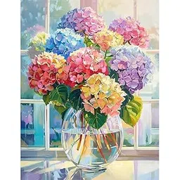 Simxen 5D DIY Diamond Painting Art Kits Flower Pot,Hydrangea Diamond Painting Kit for Adults Beginners,Full Round Drill Art,Home Wall Decor 30x40cm (Flower Pot)-picture-20