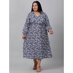 sindrellastorie Plus Size V Neck Floral Printed Crepe A-Line Midi Dress-picture-29
