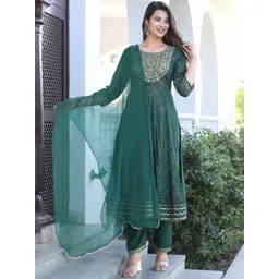 SINGNI Ethnic Motifs Embroidered Kurta With Trousers & Dupatta-picture-19