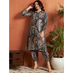 SINGNI Printed Shirt Collar Viscose Rayon Co-Ords-picture-35