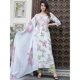 SINGNI Round Neck Floral Printed Regular Thread Work Kurta Set-picture-30