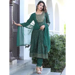 SINGNI Women Ethnic Motifs Printed Regular Mirror Work Kurta with Trousers & With Dupatta-picture-16