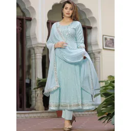 SINGNI Women Yoke Design Empire Kurta with Trousers & With Dupatta-picture-28